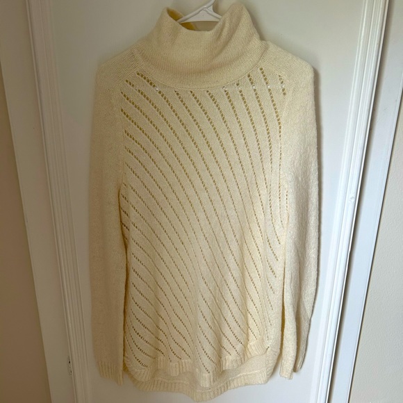 Lou & Grey Cream Off White Turtleneck Sweater Open Knit Medium M - Picture 2 of 12